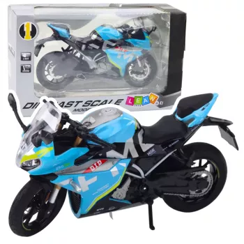 LEAN TOYS Sports Motorcycle Metal Lights Sounds Blue 1:12