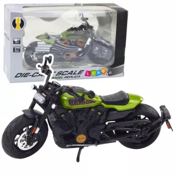 LEAN TOYS Motorcycle Chopper Metal Lights Sounds Black Green Elements 1:12
