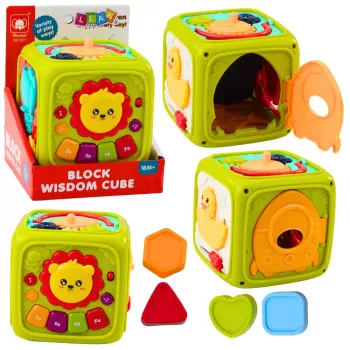 LEAN TOYS Interactive Educational Cube for Toddlers Lion Green