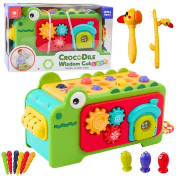 LEAN TOYS Izglītojošais sensoriskais kubs Cimbāles Labirints Krokodils