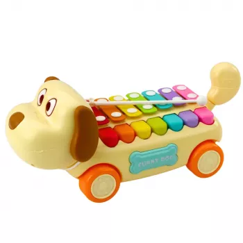 LEAN TOYS Riding Dog with Cymbals, Movable Ears, Tail, Stick on a String