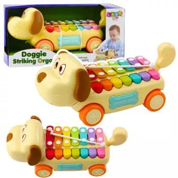 LEAN TOYS Riding Dog with Cymbals, Movable Ears, Tail, Stick on a String