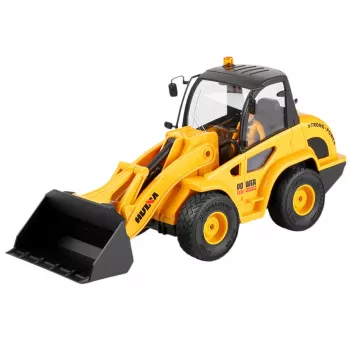 Huina 1:24 RC Backhoe Loader Bulldozer - 9 Channel 2.4GHz Remote Control Construction Vehicle with LED Lights & Sounds
