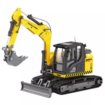 Huina 1:50 Crawler Excavator with Bulldozer Metal Diecast Model Yellow