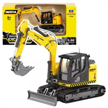Huina 1:50 Crawler Excavator with Bulldozer Metal Diecast Model Yellow
