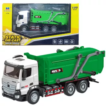 Huina 1:50 Diecast Garbage Truck Green Metal Alloy Model