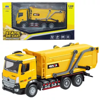 Huina 1:50 Yellow Diecast Garbage Truck Metal Mobile Collectible Model