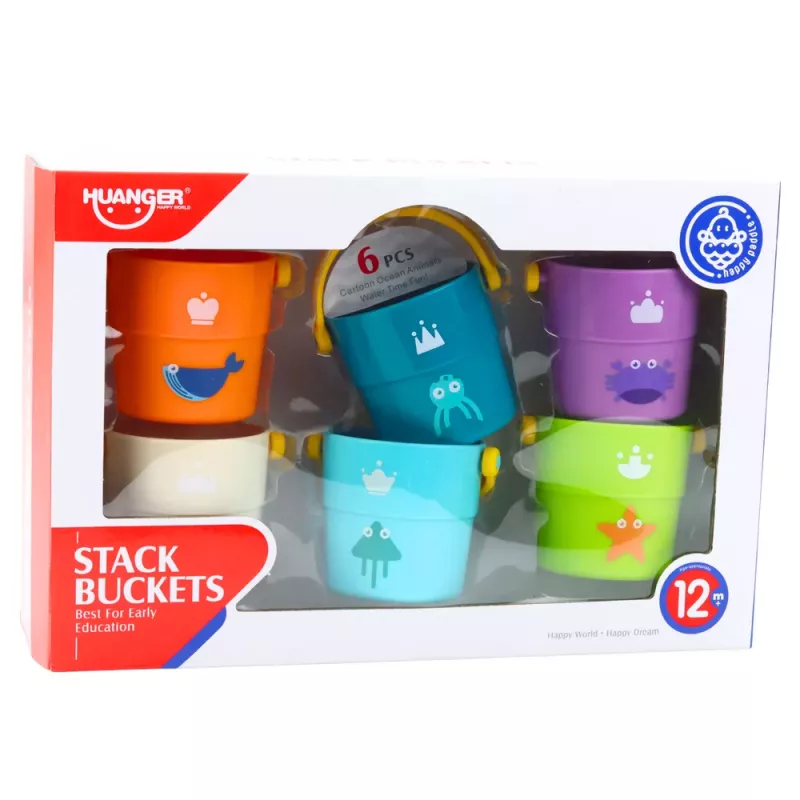 LEAN TOYS Bath Bucket Set With Holes Colored 6pcs