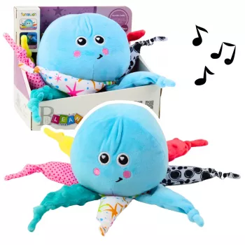 LEAN TOYS Plush Octopus Sleeping Cuddly Toy with Light and Sound, Blue