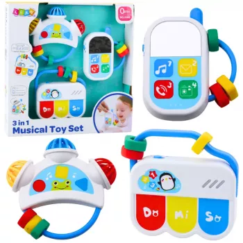 LEAN TOYS Muzikālo rotaļlietu komplekts mazuļiem - Telefons, Tamburīns, Atslēgas, 3 gab.