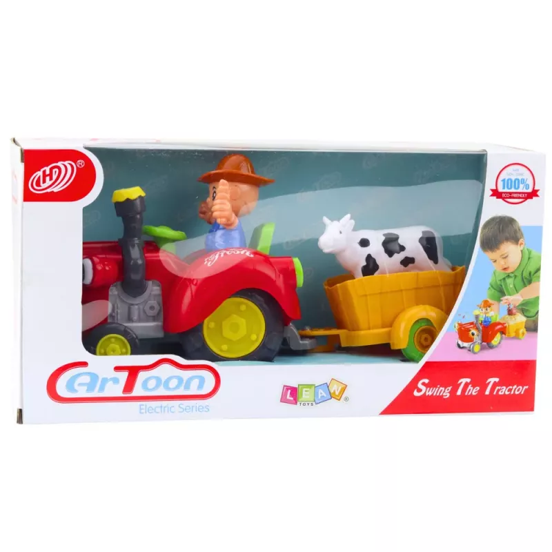 LEAN TOYS Interactive Farmer's Tractor with Trailer, Cow Figure, Lights and Sounds
