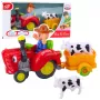 LEAN TOYS Interactive Farmer's Tractor with Trailer, Cow Figure, Lights and Sounds