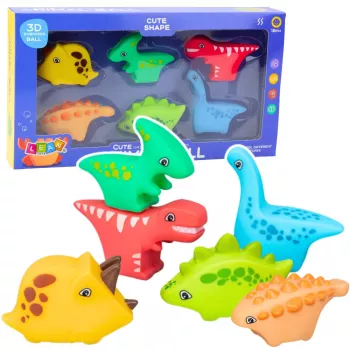 LEAN TOYS Bath Toys Set Rubber Dinosaurs Colorful 6pcs