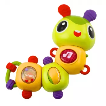 LEAN TOYS Interactive Sensory Caterpillar Musical Rattle Teether Rotating 360°
