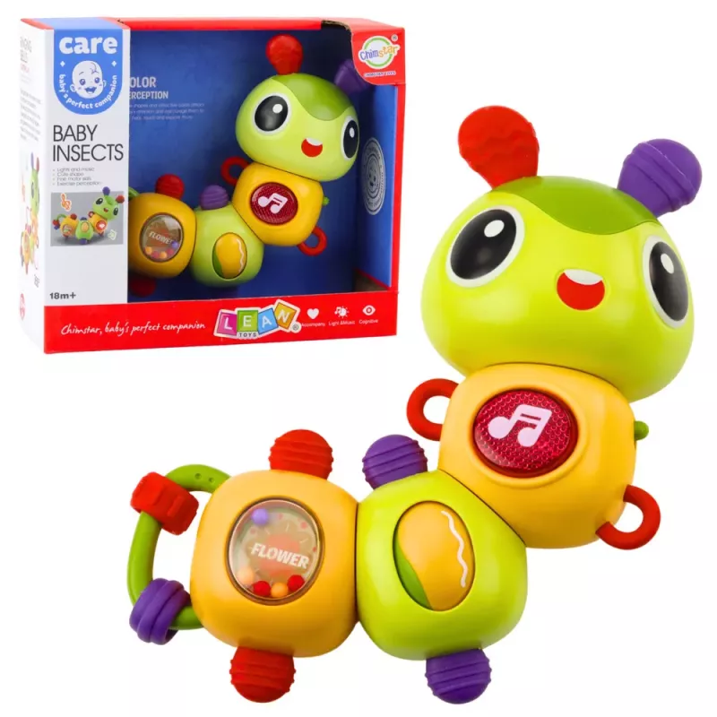 LEAN TOYS Interactive Sensory Caterpillar Musical Rattle Teether Rotating 360°
