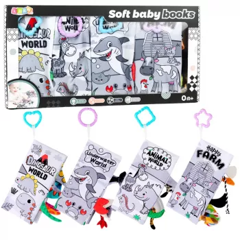 LEAN TOYS Mīksto auduma sensoro grāmatu komplekts mazuļiem 4 gab.