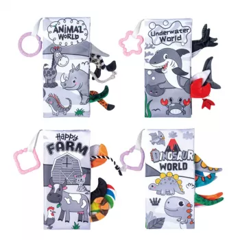 LEAN TOYS Mīksto auduma sensoro grāmatu komplekts mazuļiem 4 gab.
