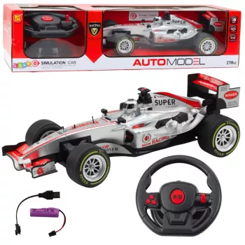LEAN TOYS Remote Controlled RC Racer Steering Wheel Lights Sounds 1:12 Silver