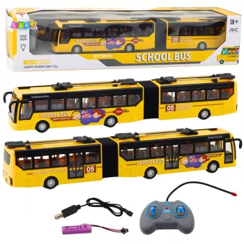 LEAN TOYS RC 1:32 Yellow Articulated Remote Controlled Trolleybus School Bus