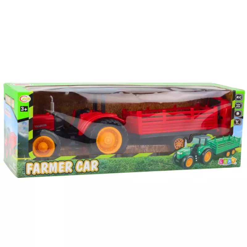 LEAN TOYS RC Remote Controlled Farm Tractor With Trailer Red