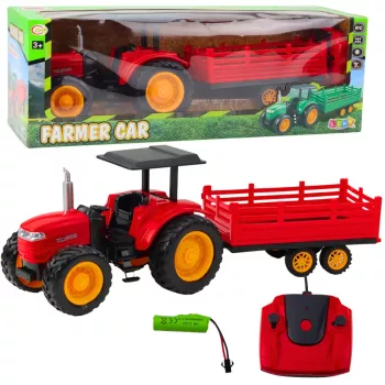LEAN TOYS RC Remote Controlled Farm Tractor With Trailer Red