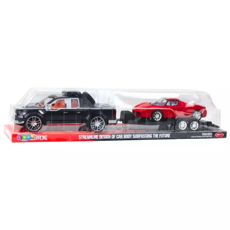 LEAN TOYS Set of Off-Road Car Black Tow Truck Red Sports Car 59cm