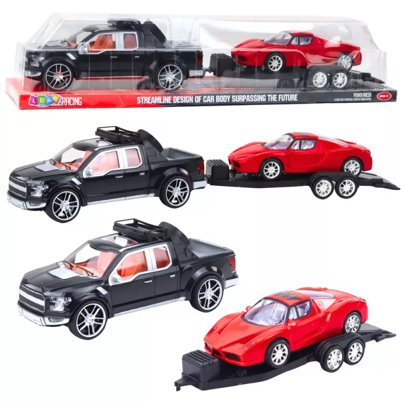 LEAN TOYS Set of Off-Road Car Black Tow Truck Red Sports Car 59cm