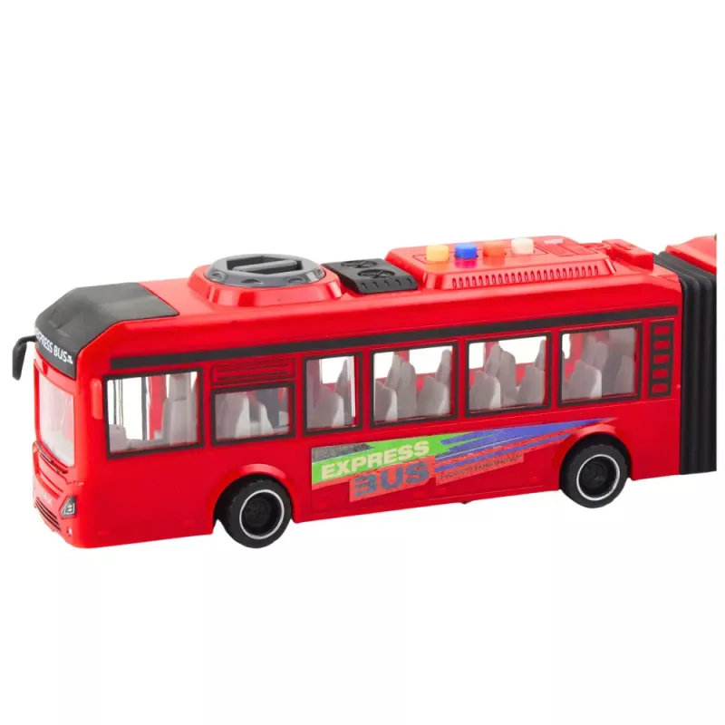 LEAN TOYS Articulated Bus with Opening Doors, Lights and Sounds - Red 1:16