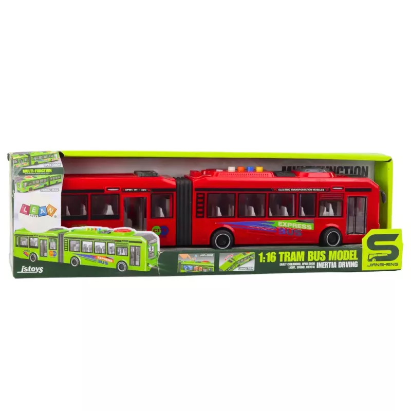 LEAN TOYS Articulated Bus with Opening Doors, Lights and Sounds - Red 1:16