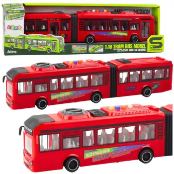 LEAN TOYS Articulated Bus with Opening Doors, Lights and Sounds - Red 1:16