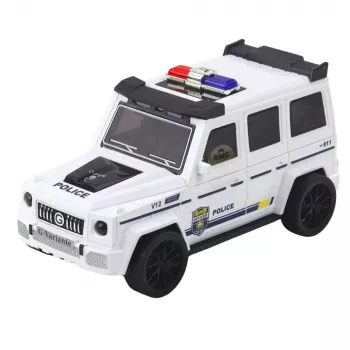 LEAN TOYS Policijas bezceļu auto ar inerces piedziņu, atveramu bagāžnieku, balts