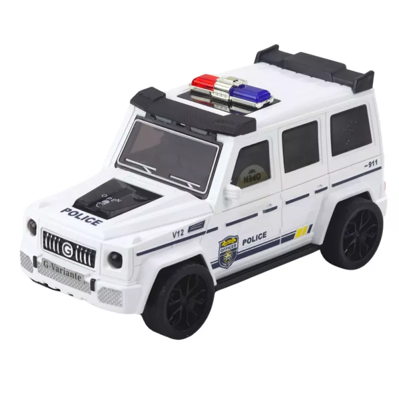 LEAN TOYS Policijas bezceļu auto ar inerces piedziņu, atveramu bagāžnieku, balts