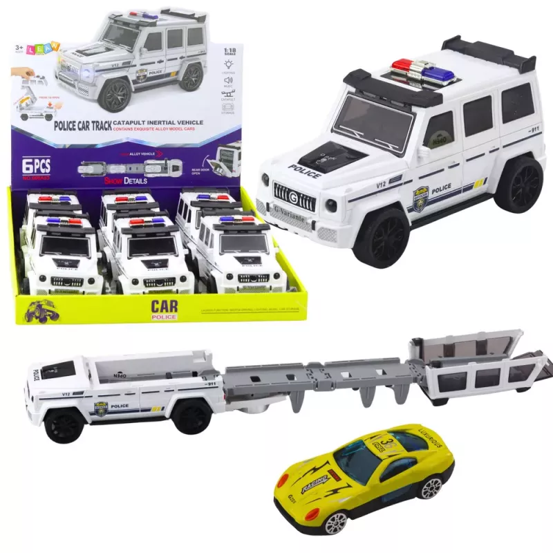 LEAN TOYS Policijas bezceļu auto ar inerces piedziņu, atveramu bagāžnieku, balts
