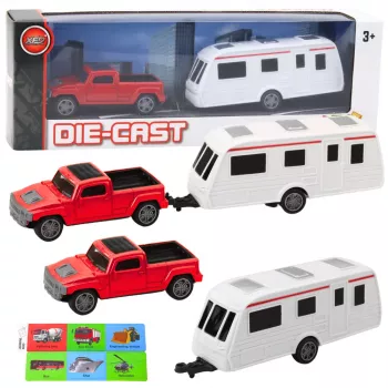 LEAN TOYS Set of Metal Car with Camper Trailer Red