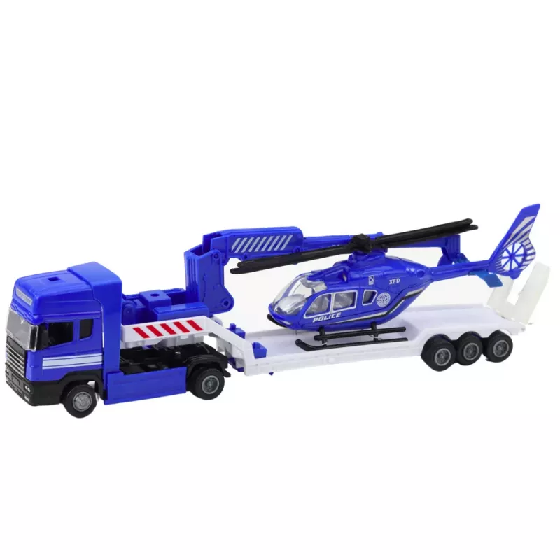 LEAN TOYS Policijas glābšanas komplekts automašīna laiva kravas auto helikopters zils