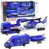 LEAN TOYS Policijas glābšanas komplekts automašīna laiva kravas auto helikopters zils