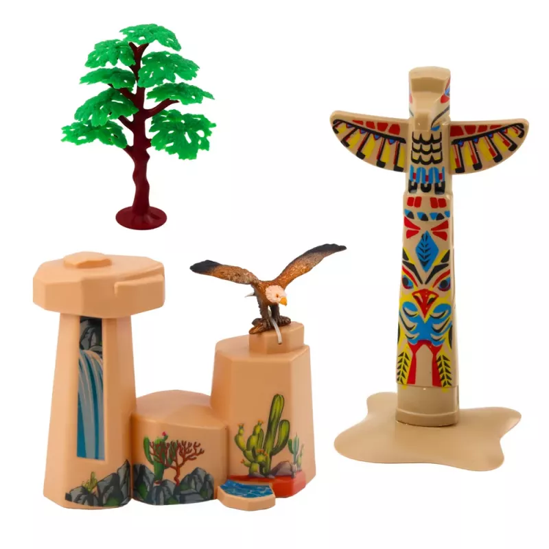 LEAN TOYS Set of Indian Figures Village Indians Kayak Totem