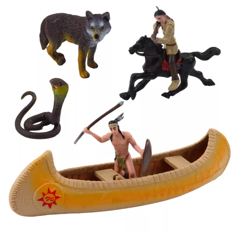 LEAN TOYS Set of Indian Figures Village Indians Kayak Totem