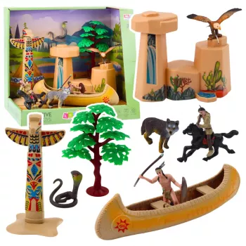 LEAN TOYS Set of Indian Figures Village Indians Kayak Totem