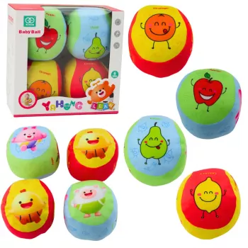 LEAN TOYS Mīksto bumbiņu komplekts mazuļiem Krāsaini augļi 4gab