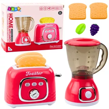 LEAN TOYS Kitchen Appliances Set Toaster Blender Lights Sounds Pink