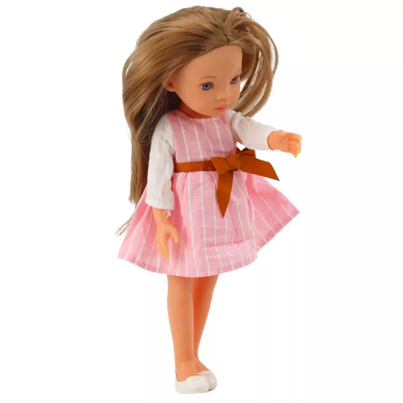 LEAN TOYS Steffi Love lelle rozā kleitā ar banti, garām brūniem matiem, 29 cm