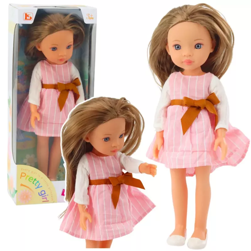 LEAN TOYS Steffi Love lelle rozā kleitā ar banti, garām brūniem matiem, 29 cm