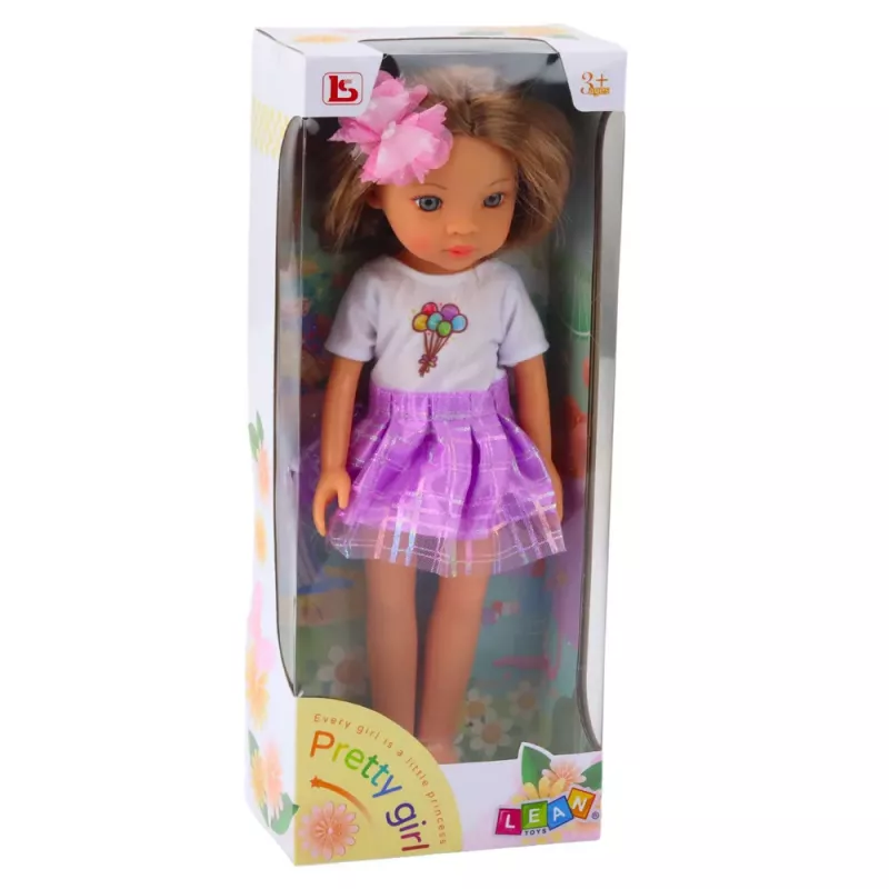 LEAN TOYS Doll In Purple Dress Long Brown Hair Flower Clip