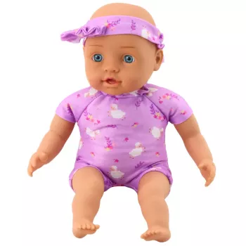 LEAN TOYS Baby Doll Purple Bodysuit Soft Belly Headband with Bow 31 cm
