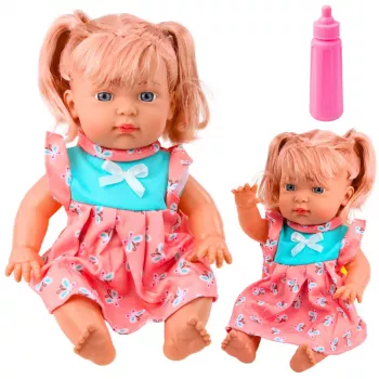 LEAN TOYS Baby Doll with Colorful Dress, Pony, Bottle, Sound
