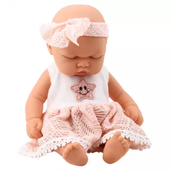 LEAN TOYS Sleeping Baby Doll Pink Lace Dress with Star Headband