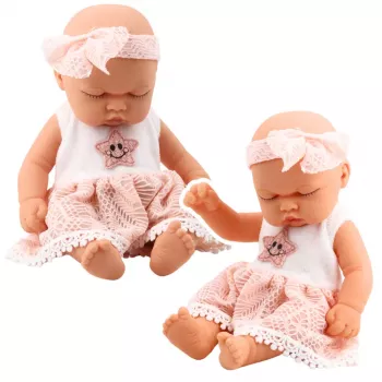 LEAN TOYS Sleeping Baby Doll Pink Lace Dress with Star Headband