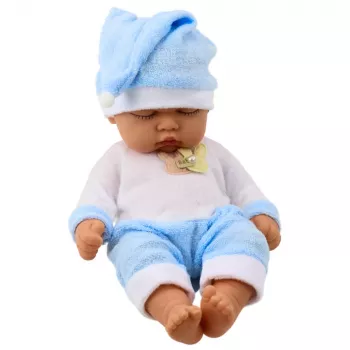 LEAN TOYS Guļošā Bēbīšu Leļļa Zilā Pidžamā ar Cepurīti un Pomponu