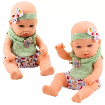 LEAN TOYS Baby Doll Green Floral Dress Headband with Bow